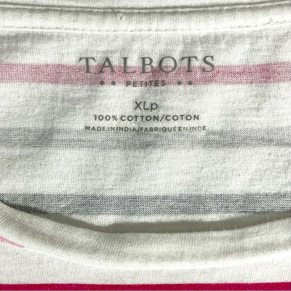 Talbots 3/4 Sleeve Multicolor Nautical Stripes Pom Pom Trim Cotton T-shirt SzXLP - Picture 2 of 9